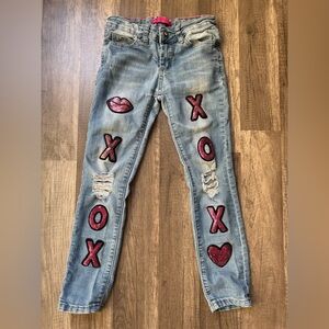 Betsy Johnson Heart XOXO Kids Girls 7 Trendy Blue Jeans with Red Accents